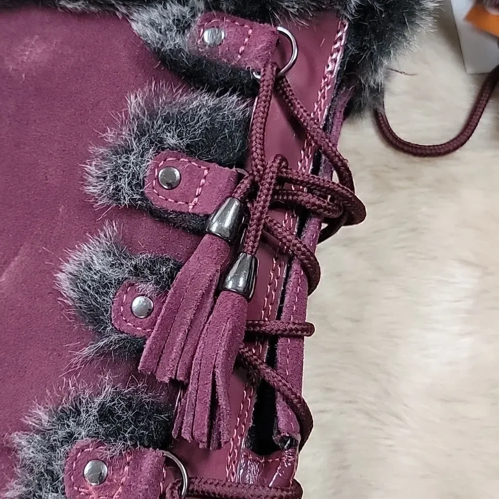SPORTO MILLIE THERMOLITE WATERPROOF FAUX FUR BURGUNDY MILLIE BOOTS, SIZE 7 - NEW